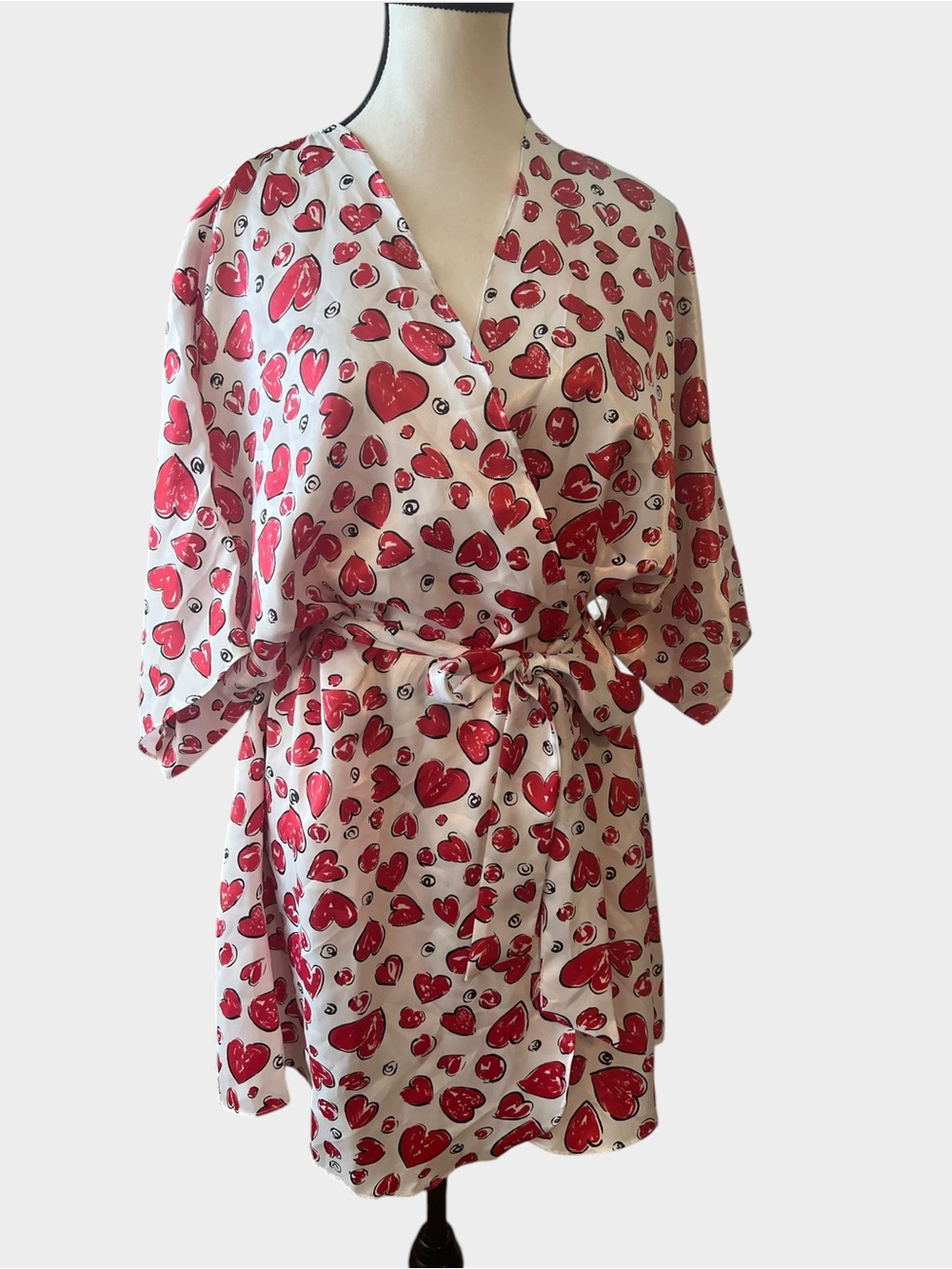 Morgan Taylor Intimates Heart Print Satin Robe One Size Valentine Loungewear